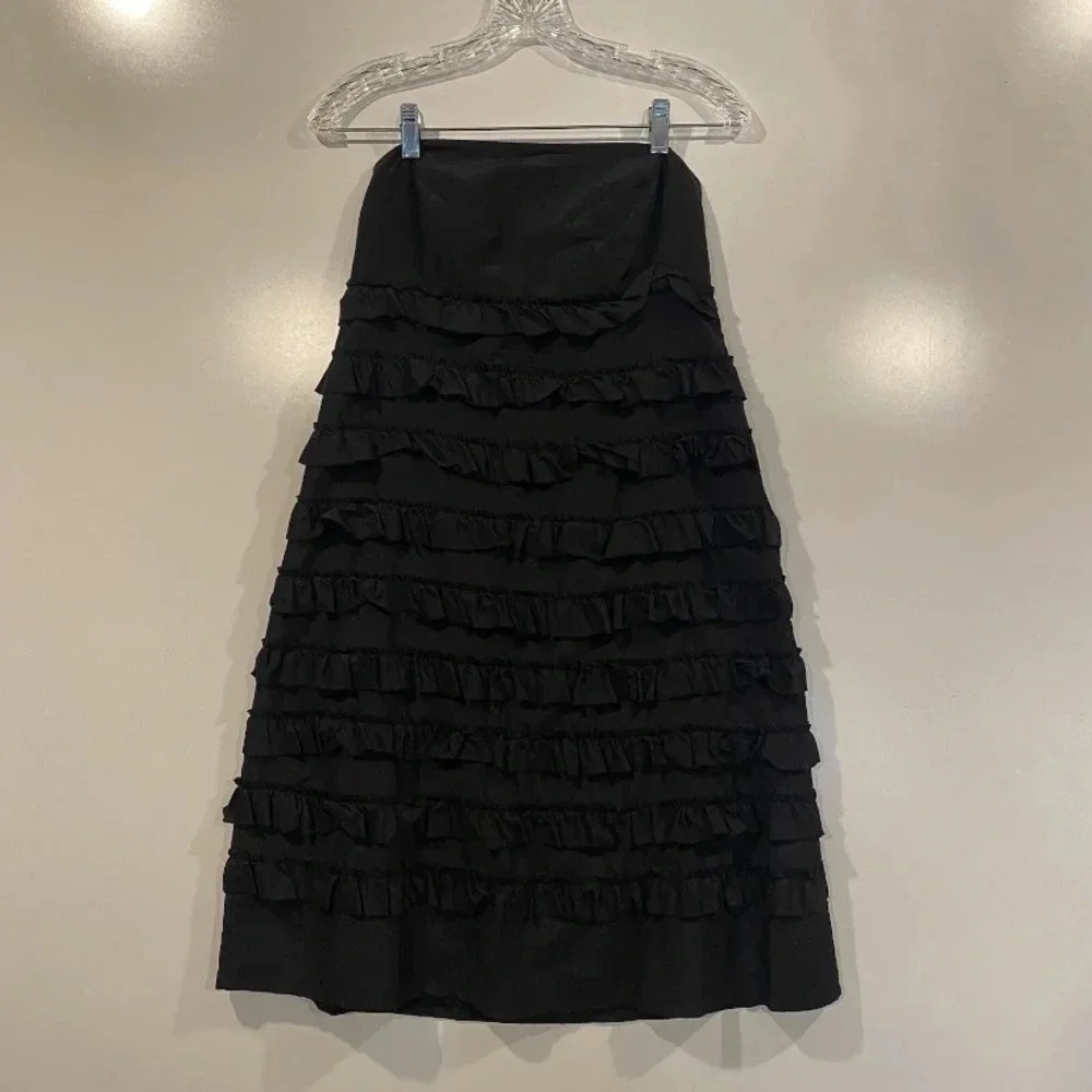 Gap Black Silk Cotton‎ Blend Tierred Ruffle Strapless Dress Womens 4 Tall